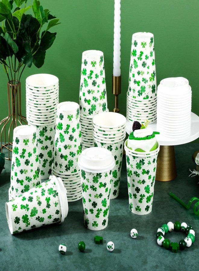 Purhapfre 80 Pack 12oz St Patrick's Day Cups, Disposable Paper Coffee Cups with Lids, Green Shamrock Drinking Cups for Hot & Cold Beverages, Party Supplies for Office, Classroom, Holiday Celebration - Image 4