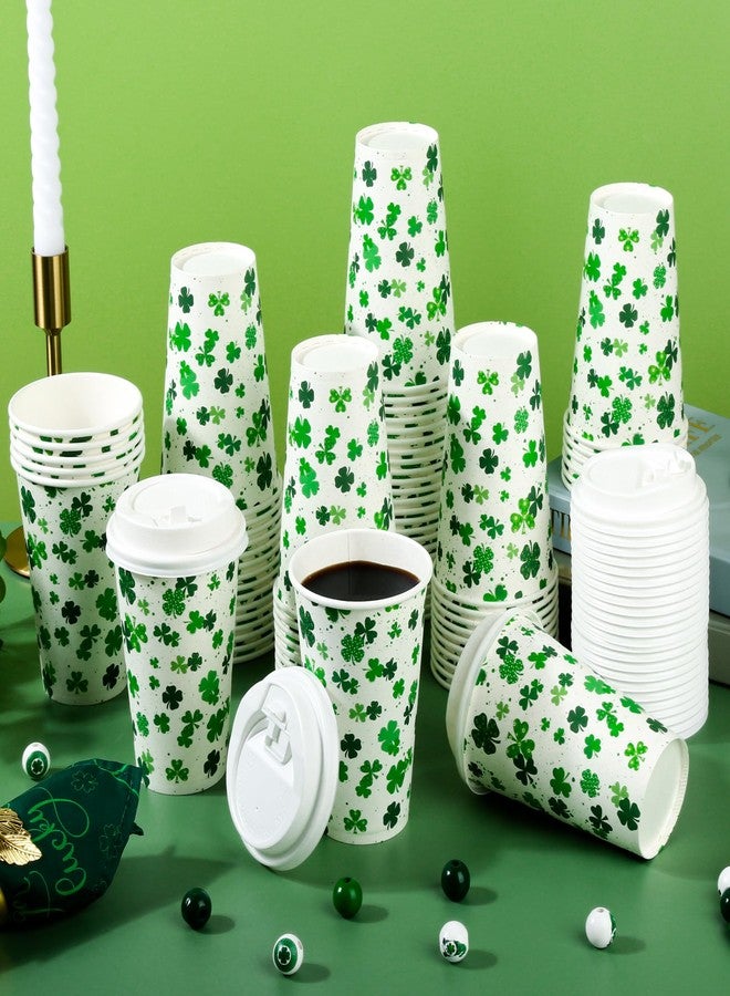 Purhapfre 80 Pack 12oz St Patrick's Day Cups, Disposable Paper Coffee Cups with Lids, Green Shamrock Drinking Cups for Hot & Cold Beverages, Party Supplies for Office, Classroom, Holiday Celebration - Image 3