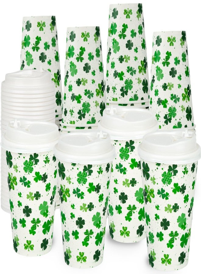 Purhapfre 80 Pack 12oz St Patrick's Day Cups, Disposable Paper Coffee Cups with Lids, Green Shamrock Drinking Cups for Hot & Cold Beverages, Party Supplies for Office, Classroom, Holiday Celebration - Image 1