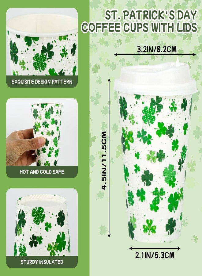Purhapfre 80 Pack 12oz St Patrick's Day Cups, Disposable Paper Coffee Cups with Lids, Green Shamrock Drinking Cups for Hot & Cold Beverages, Party Supplies for Office, Classroom, Holiday Celebration - Image 2