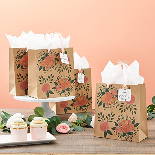 Juvale Floral Gift Bags - 8 x 4 x 9 in - Pink Ribbon Handles - Durable Paper with Reinforced Bottom - For Party Favors & Return Gift Bags - Image 2