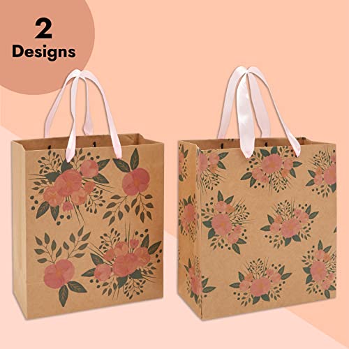 Juvale Floral Gift Bags - 8 x 4 x 9 in - Pink Ribbon Handles - Durable Paper with Reinforced Bottom - For Party Favors & Return Gift Bags - Image 5