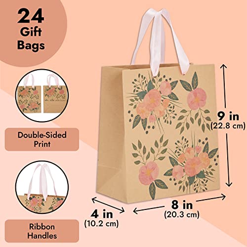 Juvale Floral Gift Bags - 8 x 4 x 9 in - Pink Ribbon Handles - Durable Paper with Reinforced Bottom - For Party Favors & Return Gift Bags - Image 4