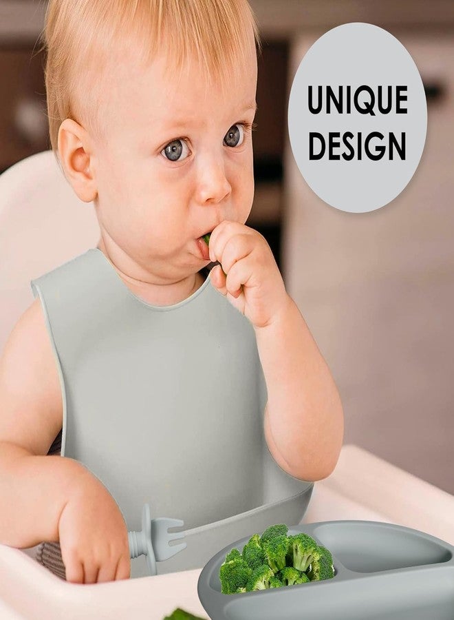 Recluse Premium Gray Silicone Baby Bibs for Babies & Toddlers - Waterproof Elephant Gray Soft Silicone Bib with Large Food Catcher Pocket - Adjustable & Easy to Clean Dishwasher Safe Feeding Supplies - Image 4