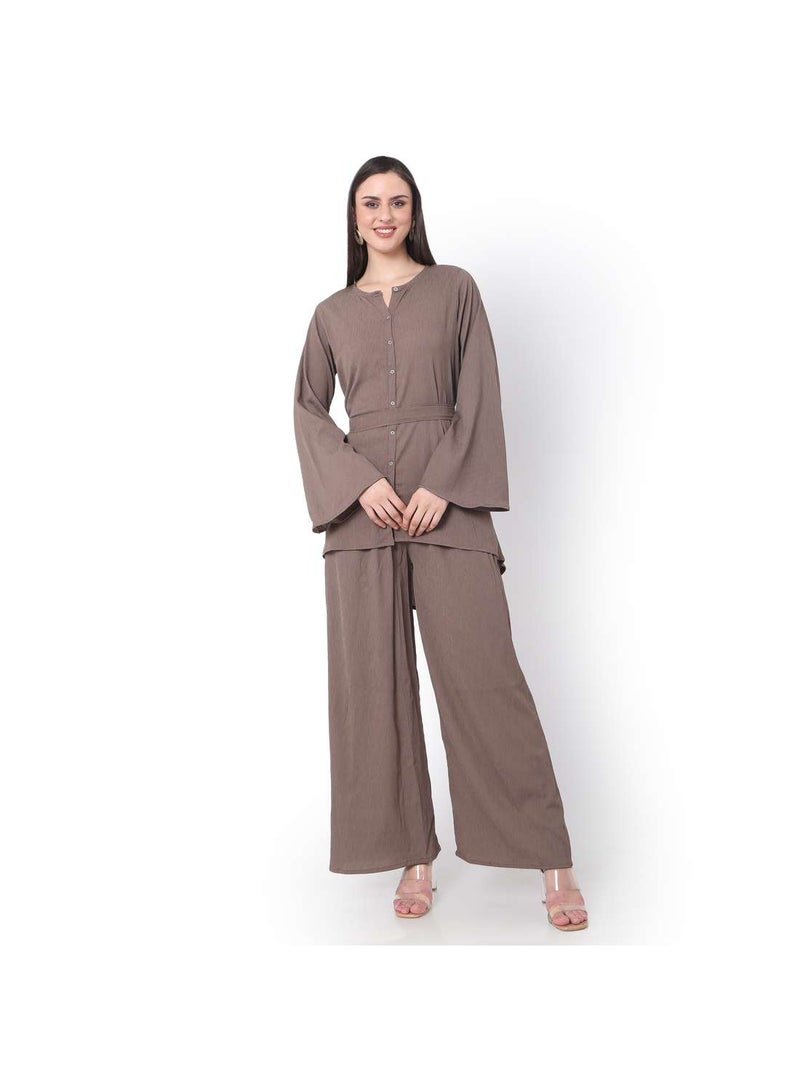 HANA & SARA MODEST TWO PIECE DRESS WITH SCARF AND BELT SOLID COLOUR ARABIC KAFTAN JALABIYA DRESS  - Image 4