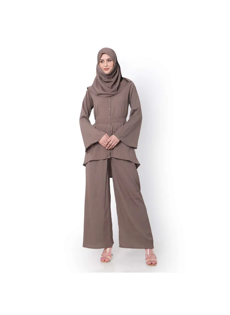 HANA & SARA MODEST TWO PIECE DRESS WITH SCARF AND BELT SOLID COLOUR ARABIC KAFTAN JALABIYA DRESS