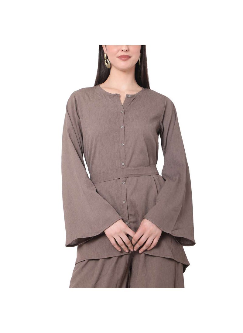 HANA & SARA - MODEST TWO PIECE DRESS WITH SCARF AND BELT SOLID COLOUR ARABIC KAFTAN JALABIYA DRESS - Image 1
