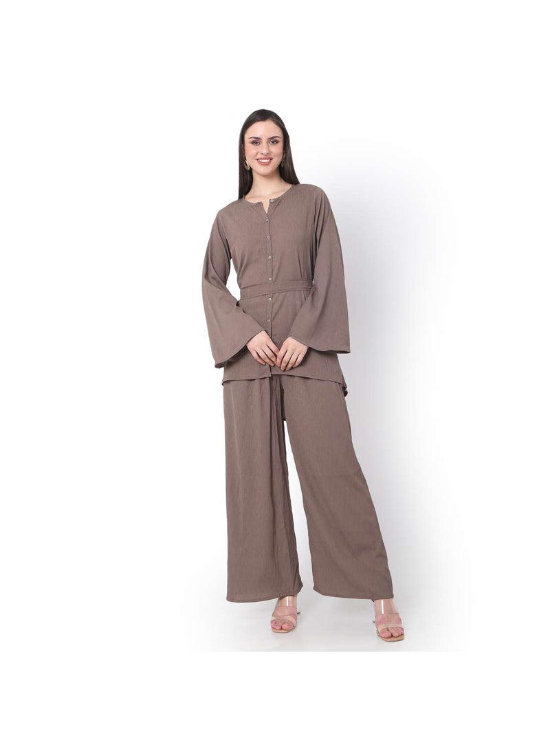 HANA & SARA - MODEST TWO PIECE DRESS WITH SCARF AND BELT SOLID COLOUR ARABIC KAFTAN JALABIYA DRESS - Image 1