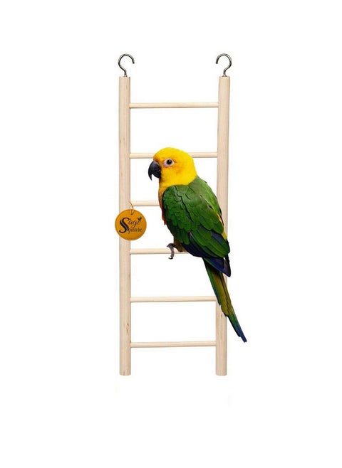 Sage Square Playful Natural Wooden Climbing Ladder Toy for Exercise & Fun || with Hooks || for Birds, Parrot, Budgies and Other Small, Medium Large Bird || 6 Stairs / 30cm