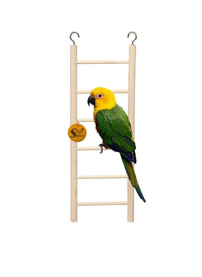 Sage Square Sage Square Playful Natural Wooden Climbing Ladder Toy for Exercise & Fun || with Hooks || for Birds, Parrot, Budgies and Other Small, Medium Large Bird || 6 Stairs / 30cm  - Image 1