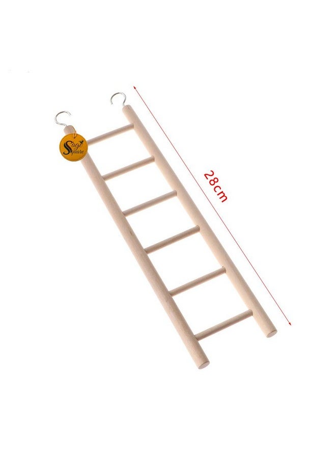 Sage Square Sage Square Playful Natural Wooden Climbing Ladder Toy for Exercise & Fun || with Hooks || for Birds, Parrot, Budgies and Other Small, Medium Large Bird || 6 Stairs / 30cm  - Image 2