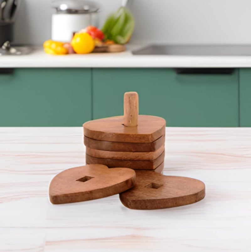 Purpledip Wooden Coasters 'Stacked Hearts': Unique Dining Accessory, Housewarming Gift (11071) - Image 1