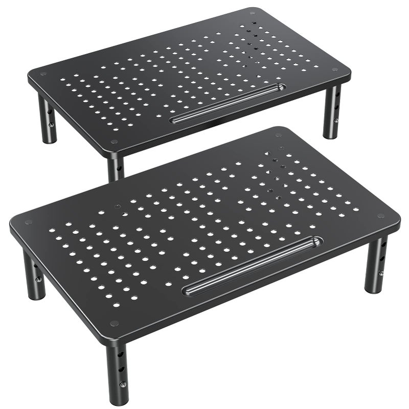 ELIVED 2 Pack Monitor Stand Riser  3 Height Adjustable Monitor Stand for Laptop Computer PC Printer Mesh Metal Monitor Riser for Desktop Organizer