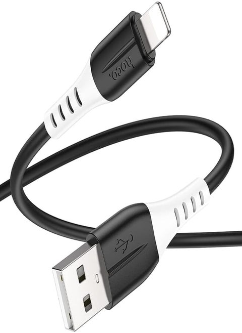 Hoco X82 - Silicone Charging And Data Transmittion Cable (2.4A - 1M), USB-A To Lightning Plug, Compatible With Apple iPhone iPad Airpods - Black