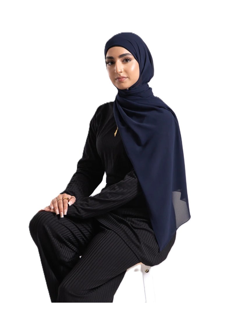 PERFECTORY Women Lightweight Solid Chiffon Hijab Shawl Soft Premium Abaya Shawl Wrap Scarves, Long Bridal Hijab Scarf- Navy Blue - Image 4