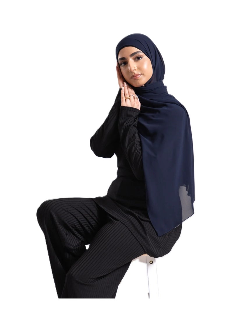 PERFECTORY Women Lightweight Solid Chiffon Hijab Shawl Soft Premium Abaya Shawl Wrap Scarves, Long Bridal Hijab Scarf- Navy Blue - Image 2