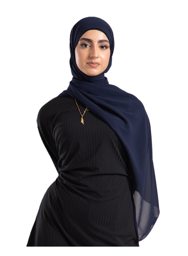 PERFECTORY Women Lightweight Solid Chiffon Hijab Shawl Soft Premium Abaya Shawl Wrap Scarves, Long Bridal Hijab Scarf- Navy Blue - Image 3