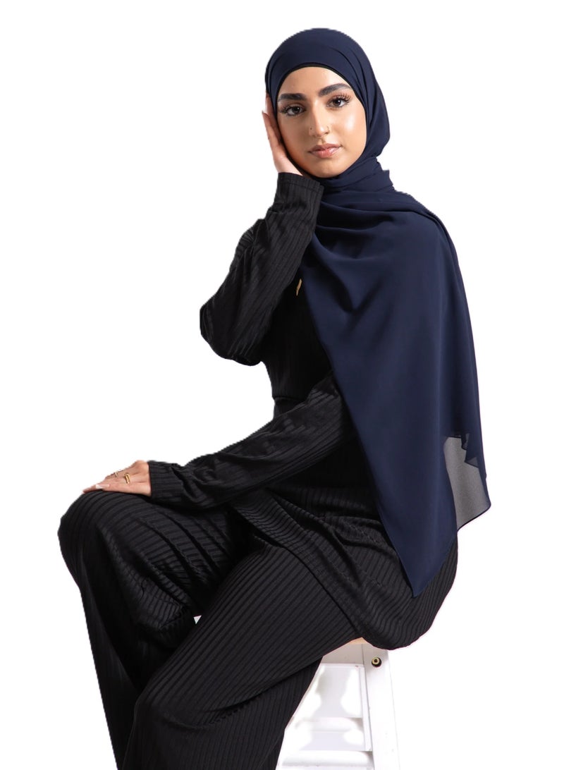PERFECTORY Women Lightweight Solid Chiffon Hijab Shawl Soft Premium Abaya Shawl Wrap Scarves, Long Bridal Hijab Scarf- Navy Blue - Image 1