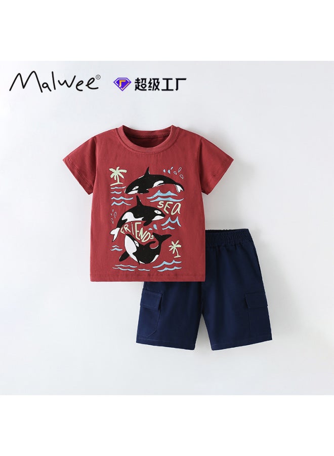 Children Suit Round Neck T-shirt European And American Summer Casual Boys Two-piece Set