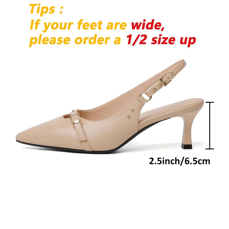 Mostrin Nude Kitten Heels for Women Slingback Low Heels with Buckle Beige Pointed Closed Toe Pumps Women's Pumps Shoes Size 7 - Image 5
