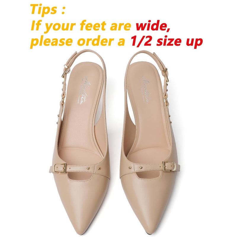 Mostrin Nude Kitten Heels for Women Slingback Low Heels with Buckle Beige Pointed Closed Toe Pumps Women's Pumps Shoes Size 7 - Image 4