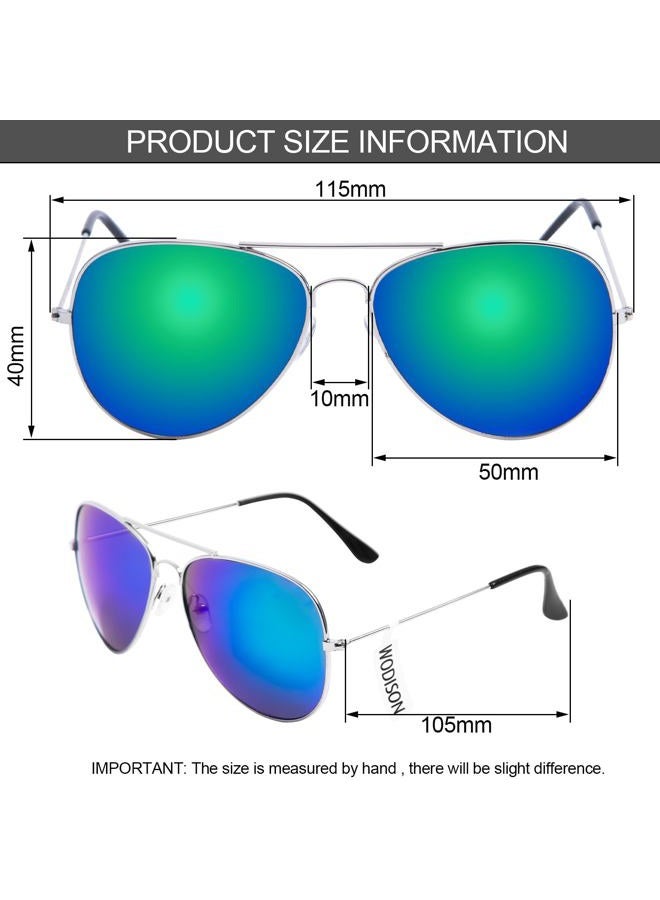 WODISON Classic Kids Aviator Sunglasses Reflective Metal Frame Children Eyeglass Silver Frame Blue Mix Green Lens - Image 3
