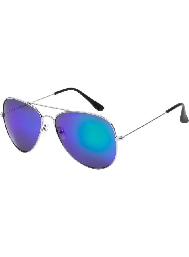 WODISON Classic Kids Aviator Sunglasses Reflective Metal Frame Children Eyeglass Silver Frame Blue Mix Green Lens - Image 1