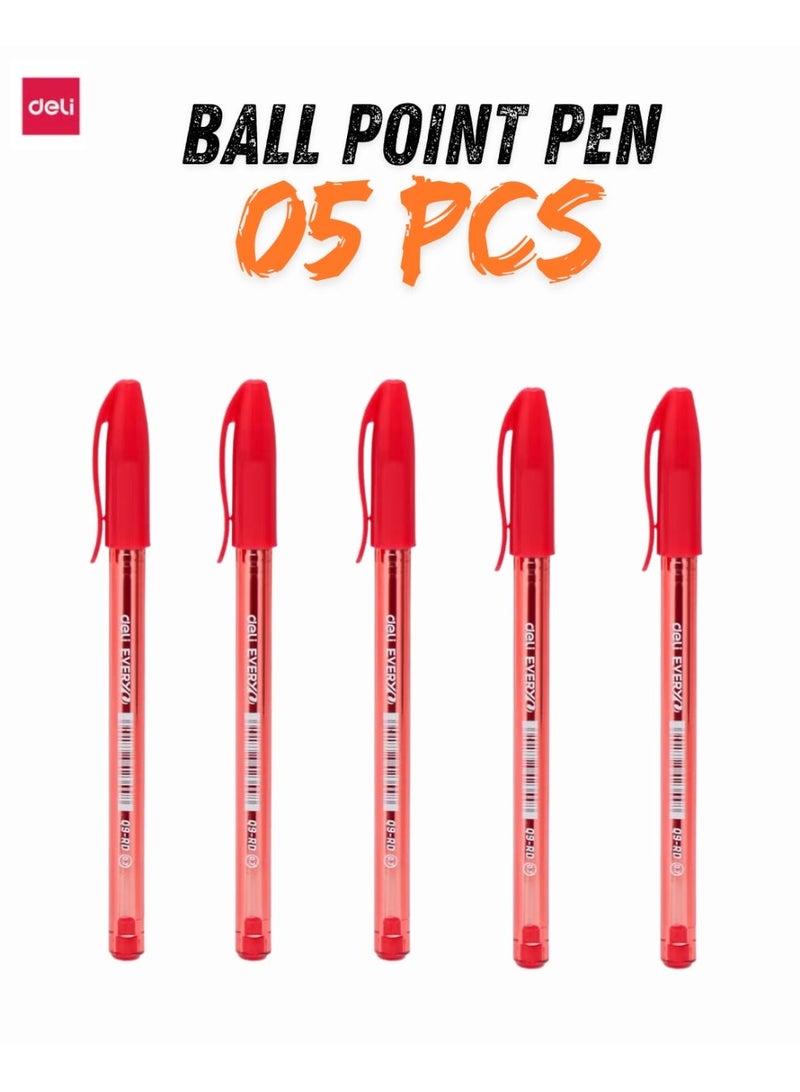 Deli EQ9-RD Ball Point Pen - 5 Pcs - ideal for office & school use - Image 1