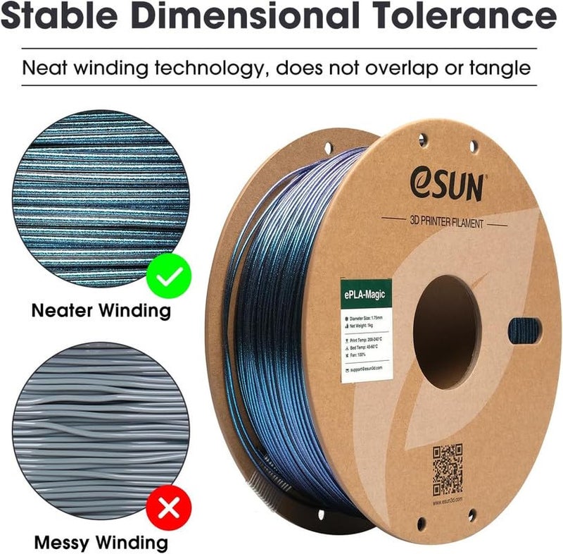 3idea e-Sun Magic PLA Filament 1.75mm, Dual Color Dark Night Starlight Twinkling PLA 3D Printer Filament, 1KG (2.2 LBS) Spool 3D Printing Color Change Filament for 3D Printers, Dark Twinkling Blue - Image 3