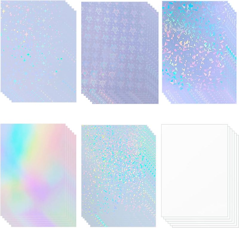 Holographic Sticker Paper A4: 36 Sheets, 6 Mixed Holographic Styles, Self-Laminating - Water-Proof & Durable Adhesive, No Machine Required for Craft, Document Protection for Home, Office, Art Projects - Image 2