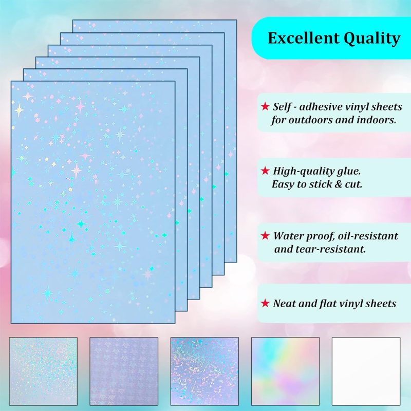Holographic Sticker Paper A4: 36 Sheets, 6 Mixed Holographic Styles, Self-Laminating - Water-Proof & Durable Adhesive, No Machine Required for Craft, Document Protection for Home, Office, Art Projects - Image 4