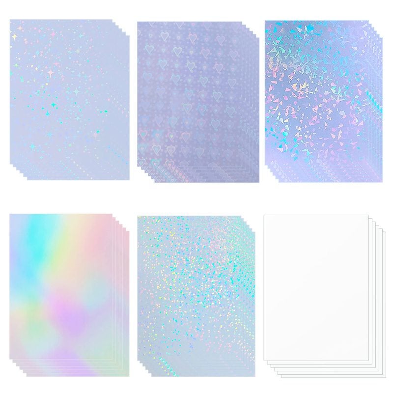 Holographic Sticker Paper A4: 36 Sheets, 6 Mixed Holographic Styles, Self-Laminating - Water-Proof & Durable Adhesive, No Machine Required for Craft, Document Protection for Home, Office, Art Projects - Image 1