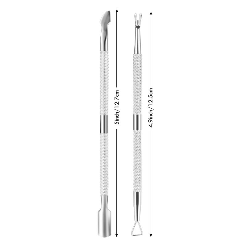 XUNXMAS 2PCS Cuticle Pusher and Cutter Remover, Xunxmas Salon Nail Scraper for Gel Polish, Stainless Steel Manicure and Pedicure Cleaner Tool for Fingernail and Toenail (Silver) - Image 3