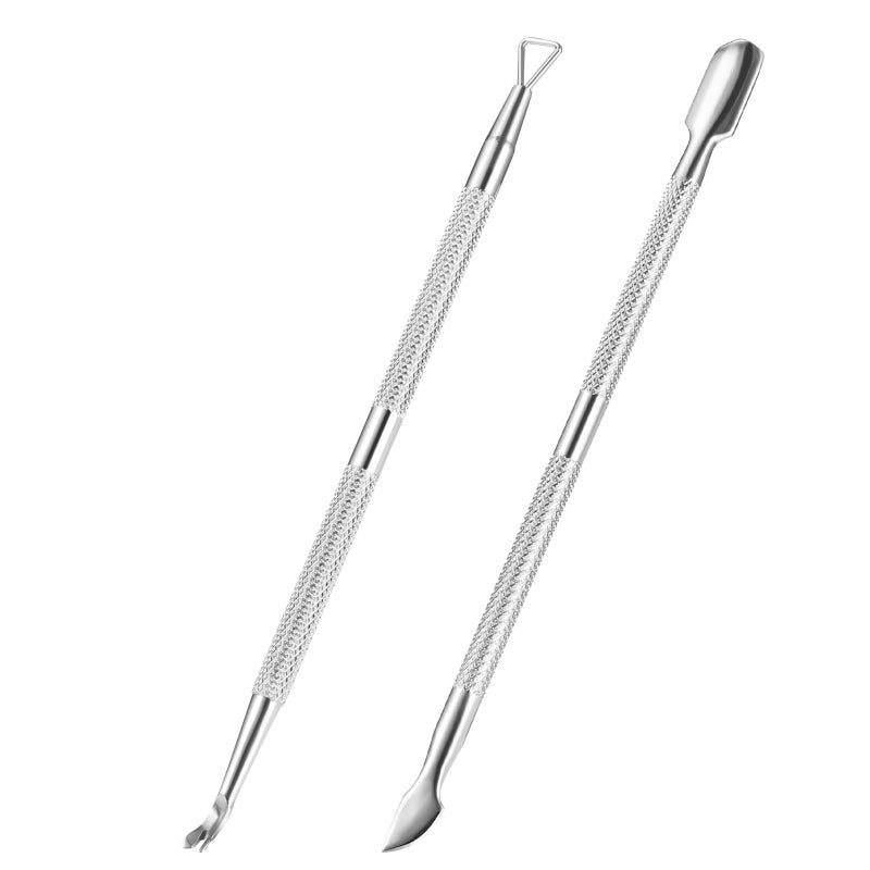 XUNXMAS 2PCS Cuticle Pusher and Cutter Remover, Xunxmas Salon Nail Scraper for Gel Polish, Stainless Steel Manicure and Pedicure Cleaner Tool for Fingernail and Toenail (Silver) - Image 1