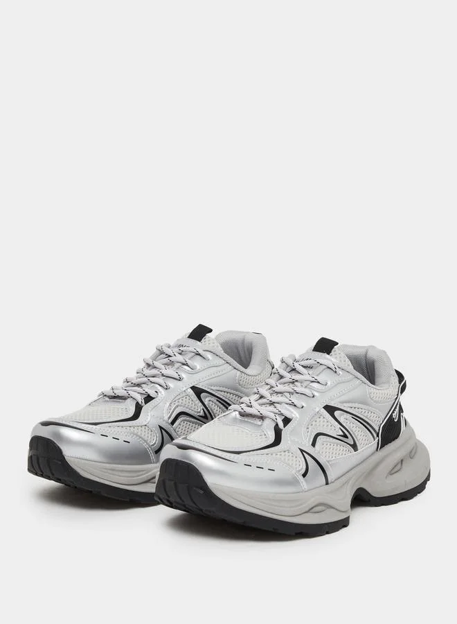 Styli Styli Women Grey Metallic Chunky Sneakers