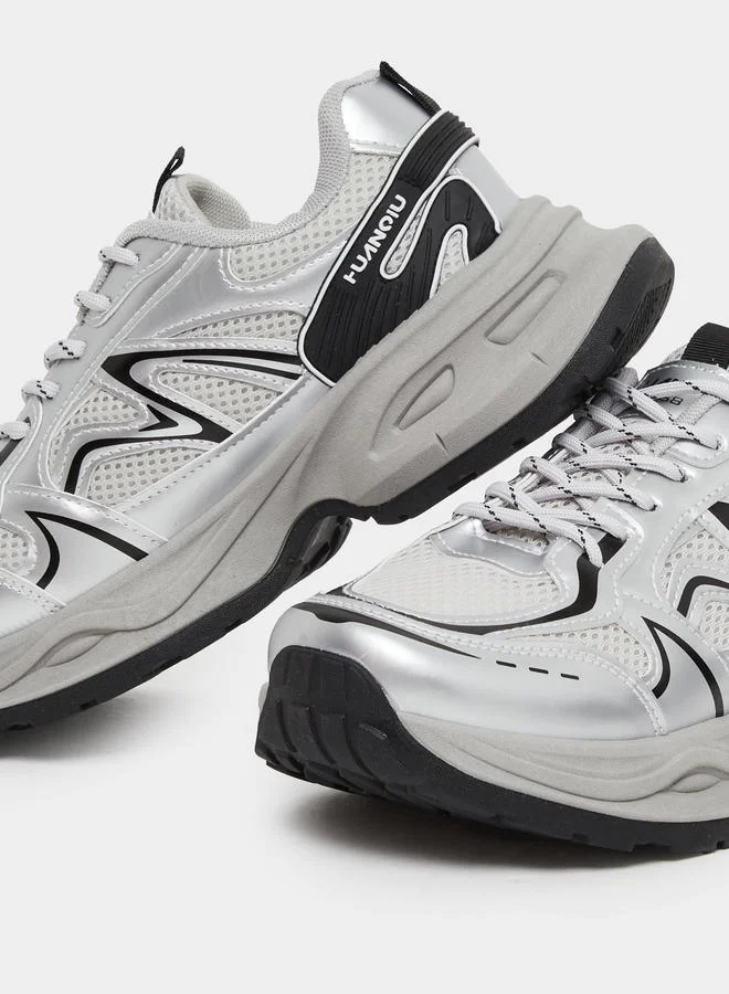 Styli Styli Women Grey Metallic Chunky Sneakers