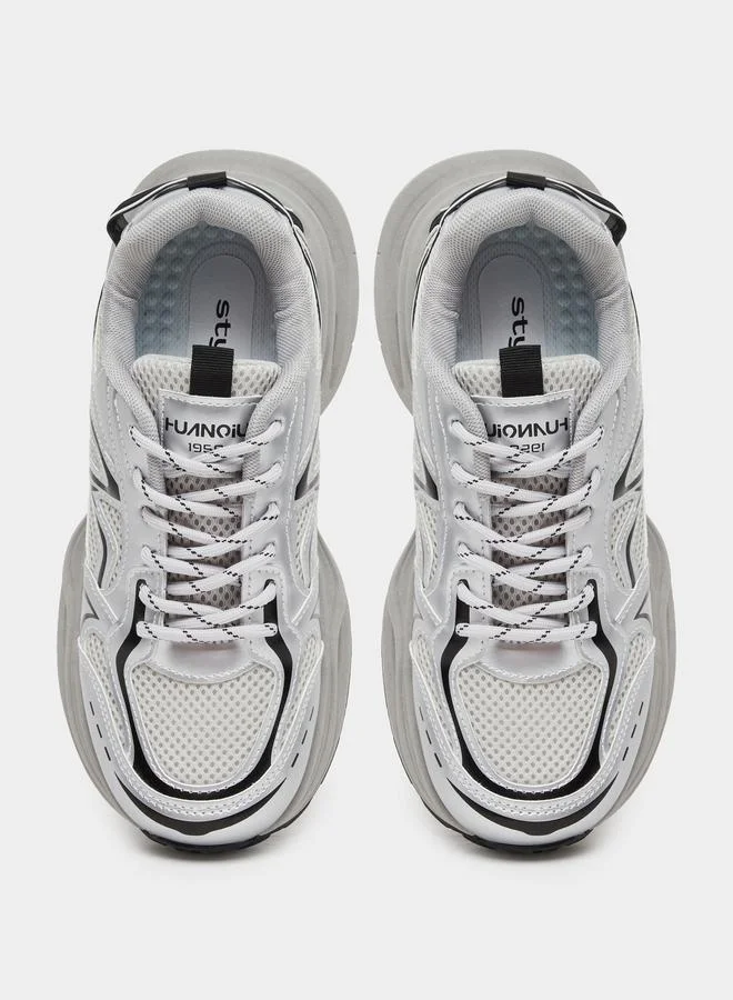 Styli Styli Women Grey Metallic Chunky Sneakers