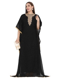 HANA & SARA ELEGANT GOLD STONE HAND BEADING STYLISH SHINY CHIFFON ARABIC KAFTAN JALABIYA DRESS  - Image 1