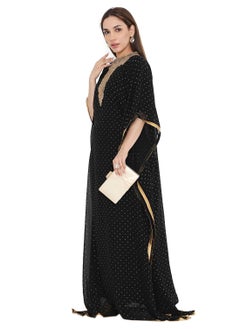 HANA & SARA ELEGANT GOLD STONE HAND BEADING STYLISH SHINY CHIFFON ARABIC KAFTAN JALABIYA DRESS  - Image 5