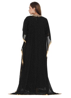 HANA & SARA ELEGANT GOLD STONE HAND BEADING STYLISH SHINY CHIFFON ARABIC KAFTAN JALABIYA DRESS  - Image 2