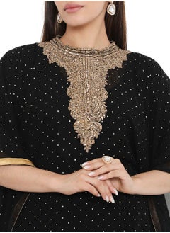 HANA & SARA ELEGANT GOLD STONE HAND BEADING STYLISH SHINY CHIFFON ARABIC KAFTAN JALABIYA DRESS  - Image 3