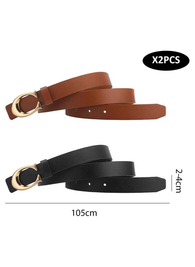 أوزيغالور 2 عبوة أحزمة على شكل حرف C قابلة للانعكاس للنساء - كاكي وأسود، قابلة للتعديل للجينز والفساتين الرسمية - Image 2