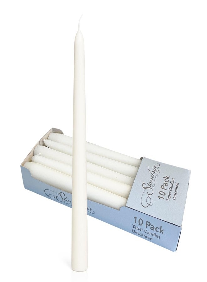 Stonebriar Tall 10" White Unscented 10 Count Taper Candles, 7 Hour Burn Time - Image 1