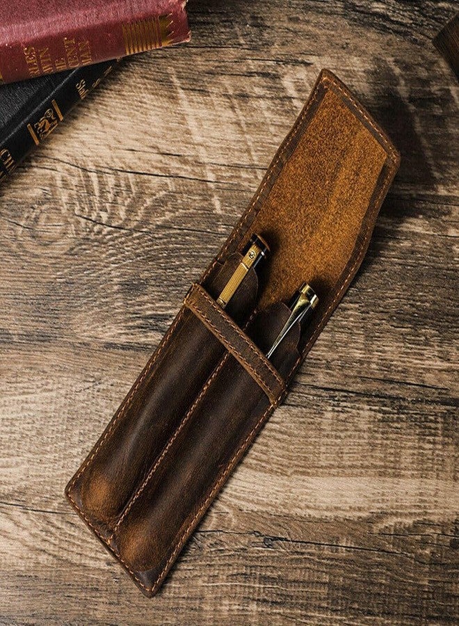 TEAMWILL حافظة أقلام فاخرة من الجلد الطبيعي بفتحتين، مثالية لحفظ أقلام الحبر السائل وتنظيمها. - Image 2