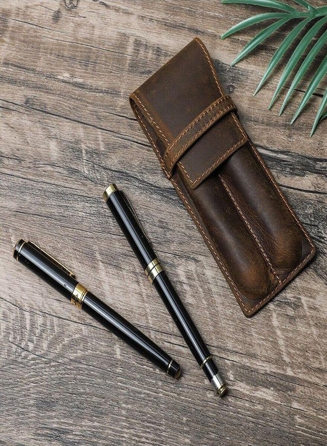 TEAMWILL حافظة أقلام فاخرة من الجلد الطبيعي بفتحتين، مثالية لحفظ أقلام الحبر السائل وتنظيمها. - Image 3