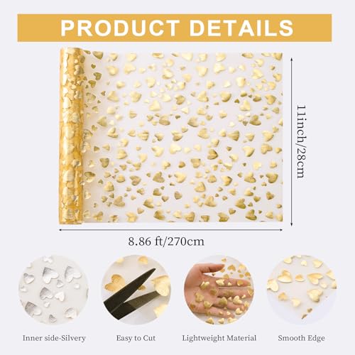 AdasBridal Gold Table Runner 2 Pack Sequin Foil Metallic Heart Table Runners Roll 11"x106", Centerpieces Decorations for Event Wedding Engagement Baby Shower Valentine Party Supplies - Image 3