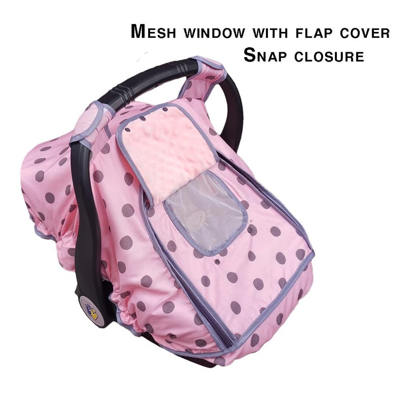 DODO NICI Carseat Cover Girls, Baby car seat Covers for Infant car seat, Baby Carrier Cover Canopy, Window in Door Zipper Open, 2 Layers, Pink dots; - Image 3