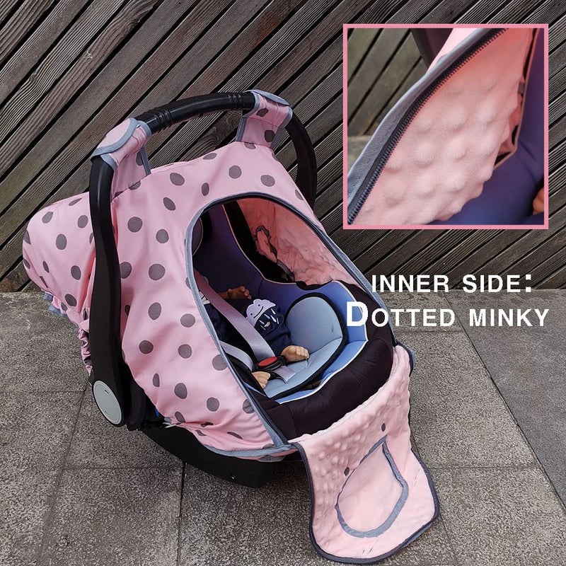 DODO NICI Carseat Cover Girls, Baby car seat Covers for Infant car seat, Baby Carrier Cover Canopy, Window in Door Zipper Open, 2 Layers, Pink dots; - Image 4