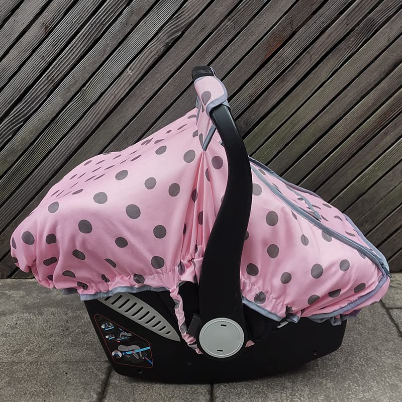 DODO NICI Carseat Cover Girls, Baby car seat Covers for Infant car seat, Baby Carrier Cover Canopy, Window in Door Zipper Open, 2 Layers, Pink dots; - Image 2