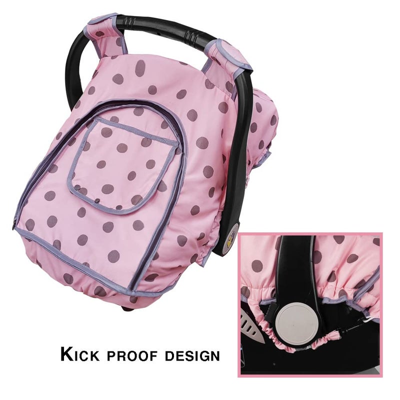 DODO NICI Carseat Cover Girls, Baby car seat Covers for Infant car seat, Baby Carrier Cover Canopy, Window in Door Zipper Open, 2 Layers, Pink dots; - Image 5